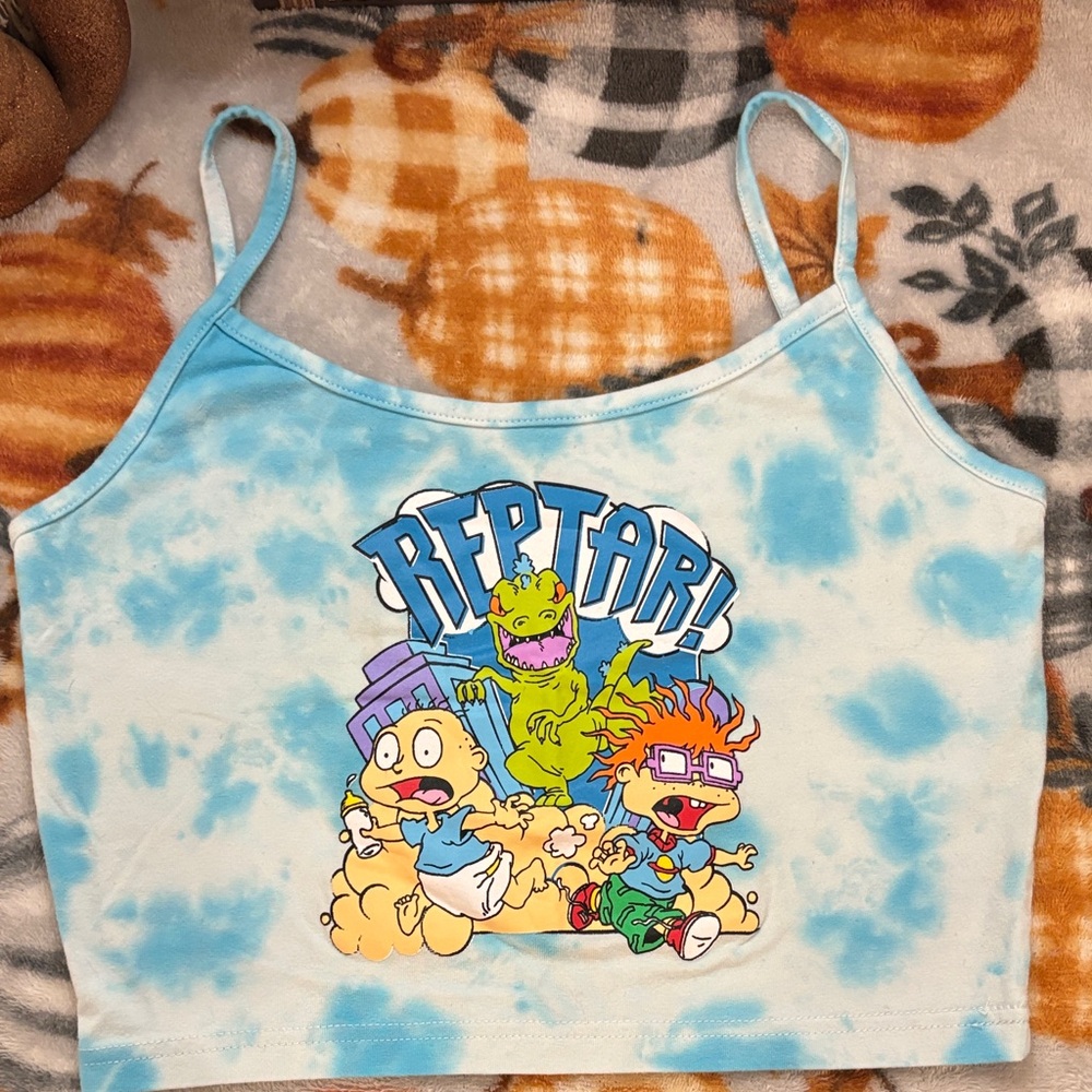 Blue Tie-Dye Reptar Graphic Crop Top Nickelodeon